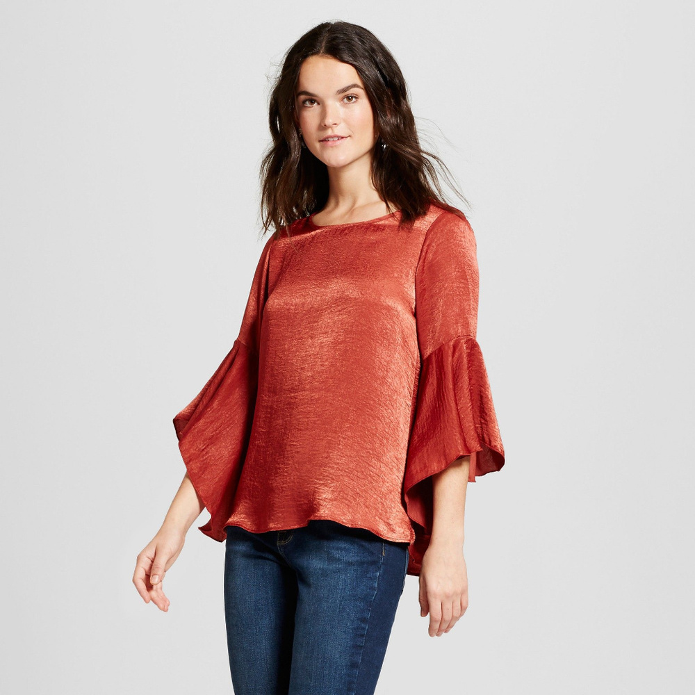 NEW! Loramendi 3/4 Sleeve Bell-sleeve Blouse, Rust